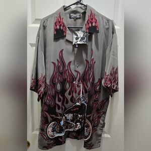 DRAGONfly Charcoal and Red Flame Motorcycle Shirt 2XL
